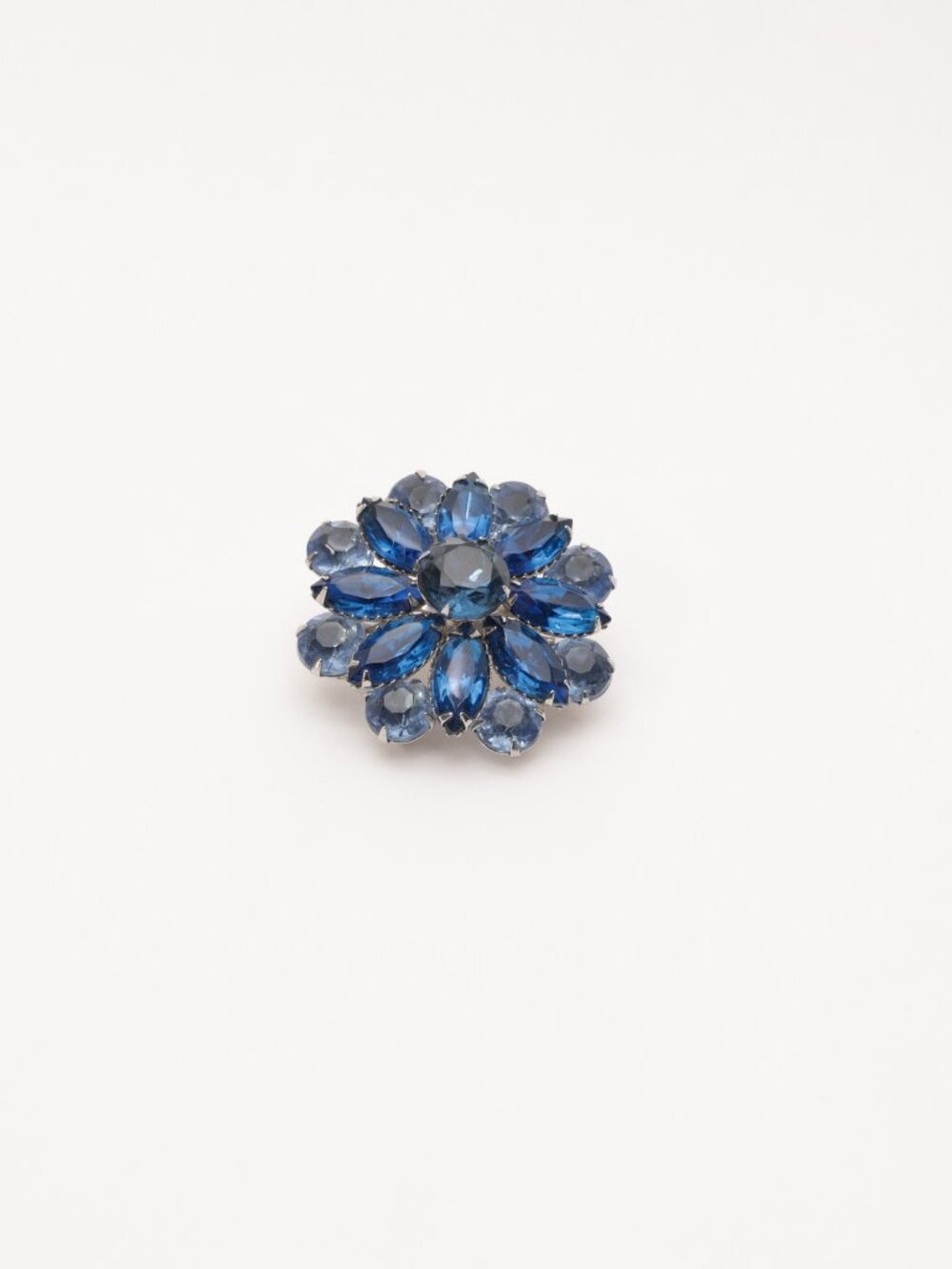 JULIANA Cobalt  and light Blue glass Rhinestone brooch pin layered dome